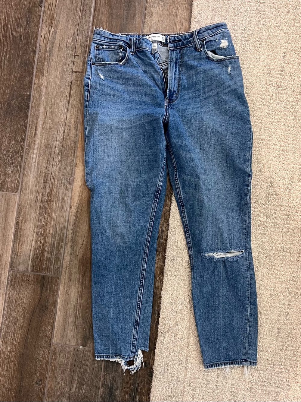 Abercrombie & Fitch Distressed Blue High-Rise Cropped Jeans